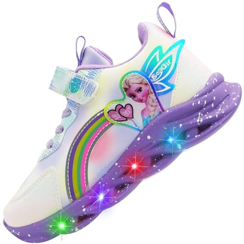 Vorkhuaeri Baskets Elsa LED Lumineuse pour Filles, Chaussures Enfants avec lumières Princesse Les Chaussures de Tennis Sport pour bébés Filles (27,A1-Purple)