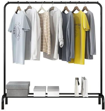 PetHot Clothes Rail, Hanging Rail for Clothes Coats, Metal Clothes Rack for Bedroom Heavy Duty Garment Hanging Rack with Storage Shelf, Store Boxes Shoes Coats Clothing and Bags (Black)