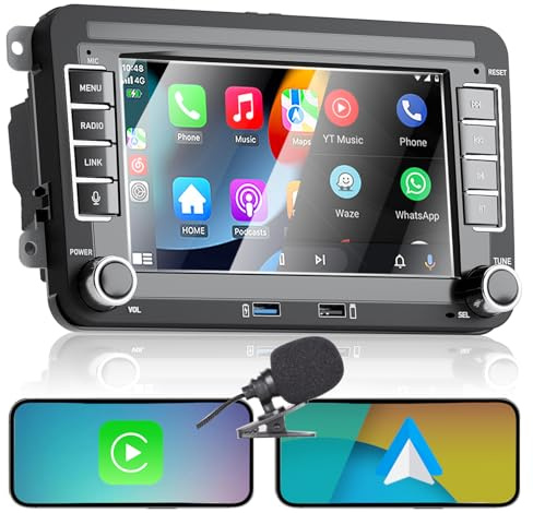 Liulbobu bilradio för VW Golf 5/6, Passat, Jetta, Caddy, Polo CC, Tiguan, EOS, Scirocco, trådlös CarPlay och Android Auto 7-tums pekskärm, Bluetooth, FM/AM, USB, DSP, RDS