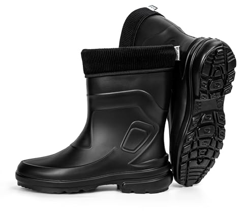 HEYO Botas de agua para mujer, botas de lluvia de media altura, impermeables, forradas, botines para otoño e invierno Jessy, Negro , 42 EU