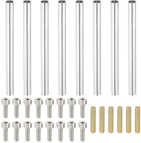 PATIKIL 60mm (2.4) Round Coupling Nuts Kit M4 Threaded Connector Bar | Hardware with Fully Thread Rods Socket Screws for Lamp Model Furniture DIY Repair Part
