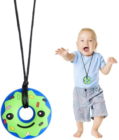 WUSJCOF Sensorial para Masticar, Mordedor de Silicona para Bebé, Autismo, Autistas, Perfecto para Niños con TDAH, Dentición, Morderse las Uñas, Bebé 3-6 Meses, Collar de Lactancia (1 pieza) (Azul)
