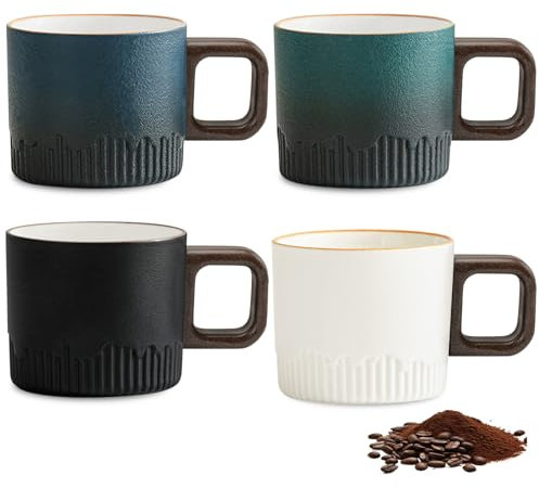 Tazzine Caffè in Porcellana: 4 Pezzi Tazzine Da Caffè, Tazzines Caffe Particolari Con Manici, Tazzines Da Caffès per Espresso, Tazze Cappuccino, Tazze Da Caffès in Ceramica per Cappuccino, Latte, Tè
