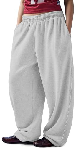 HeSaYep Women's Wide Leg Sweatpants Y2k Interior Drawstring Baggy Joggers Dancer Pants Streetwear with Pockets, Grey, XS