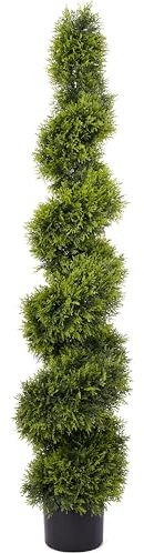 Best Artificial Cedar Spiral Conifer Topiary Trees UV Fade Protected - Suitable For Outdoor Use (5ft)