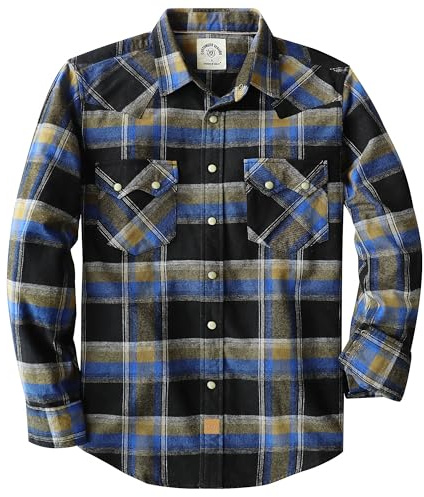 Dubinik® 7 oz flanellskjorta för män western långärmad bomull snäppa cowboy