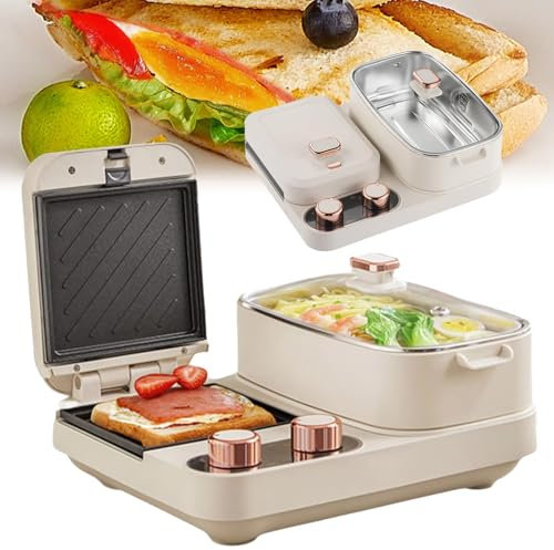 Máquina de Desayuno Multifuncional, Revestimiento Antiadherente Apto para Contacto con Alimentos, perillas Dobles para Control Individual, Bandeja para Hornear extraíble, fácil de Limpiar.