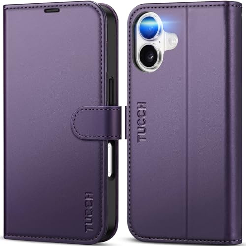 TUCCH Wallet Case for iPhone 17 (6.3) 2025, 4 Card Holders, Deep Purple | RFID Blocking, Viewing Stand, Shockproof TPU Shell, PU Leather, Magnetic Closure, Protective Folio Flip Cover