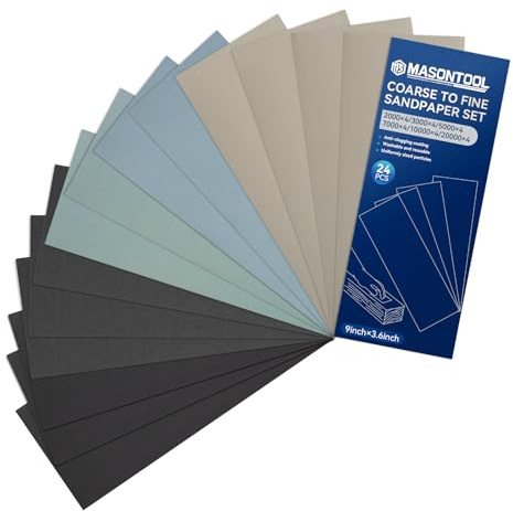 Papel de Lija,Juego de 24 hojas de lija ultrafina de grano 2000/3000/5000/7000/10000/20000 para uso en seco y húmedo, 9 x 3,6 Inch, adecuada para pulido de automóviles, metal y acabado