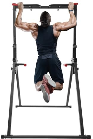 Barra per trazioni professionale autoportante – Power Tower regolabile in altezza con stazione dip, portata 600 kg – Attrezzo fitness multifunzione per trazioni, dips & core, pieghevole