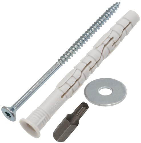 AERZETIX - Set med 20 universella pluggar med avfasad krage Ø8x100 mm i polyamid + 20 träskruvar Ø5x100 mm + 20 breda brickor för M5 bult + 1 stjärnbit T25