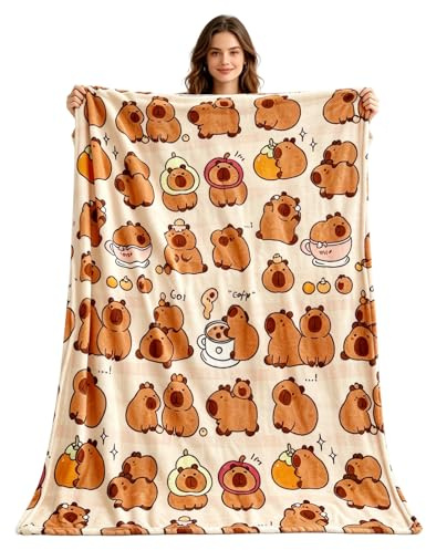 Coperta Capybara, Coperte In Flanella Morbidissima, Morbida Coperta Con Pelo Sintetico Per Decorare Divani e Camere Da Letto (100 x 160 Cm)