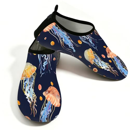 Mexpekil Strand-Wasserschuhe für Damen und Herren, rutschfeste Barfuß-Schwimmschuhe, schnell trocknend, Aqua-Socken, atmungsaktive Wassersocken für Pool, Surfen, Bunte Quallen, 41/42 EU