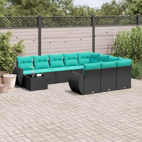 Ziaphsol Ensemble de canapé de Jardin modulable 11 pièces Noir en résine tressée avec Coussins, Fauteuil, Pouf, Angle, Banquette, Structure extérieur pour terrasse Balcon Patio Lounge détente