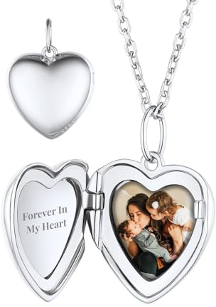 Custom4U Photo Necklace,Sterling Silver Locket Necklace,16''+2'' Adjustable Heart Chain Lovely Photo Memory Jewellery Gift for Mum Christmas Birthday Mother's Day