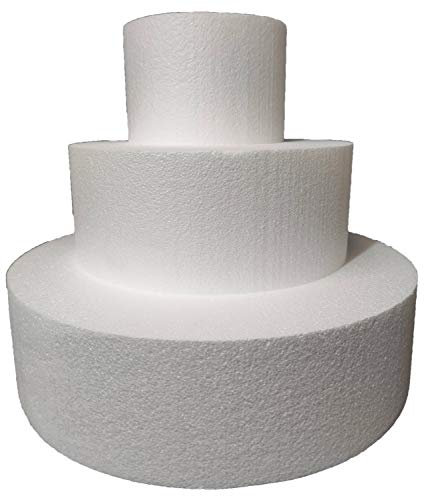 Set 3 Piani Polistirolo, Disco Polistirolo Rotondo Ø 15-25-35 H 10 cm per Torte finte Compleanno, Battesimo, Nascita, Comunioni, Feste in Genere