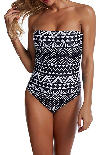 Monokini Costumi Interi Donna, Swimsuit da donna Sexy Bandeau Costume da bagno Boho senza spalline Top ad alto ritaglio monokini Costume da bagno Costume da bagno Costume da bagno Plus Size Sexy Bikin