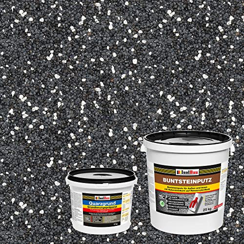 Isolbau - Buntsteinputz für Außen und Innen (Anthrazit/Graphit, Weiss) 25 kg - BP35 Mosaikputz Dekorationsputz Frostsicher, Wasserfest, Stoßfest - mit Quarzgrund 4 kg