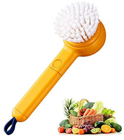 ISAKEN Spazzola per la Pulizia della Frutta e Vegetale, Spazzola per la Pulizia con Pelapatate, Spazzola per la Pulizia degli Alimenti a Manico Lungo per Patate Carote, Strumento da Cucina (Giallo)