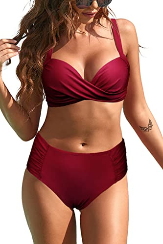 Rayson Dam Bikini med hög midja Tvådelad Badkläder Sommar Strand Kostym Push Up BH Baddräkter Simning Mjukt Tryckt