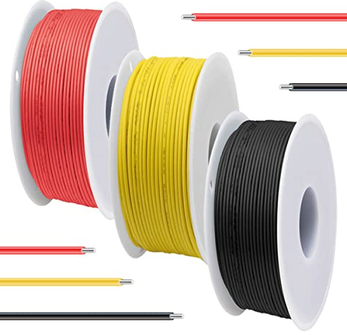 DAOKAI 26 kaliber elektrisk tråd 300 V 26 AWG, UL1007, förtennad koppartråd med solid kärna, 3 färger (svart, röd, gul) 7 m varje kit med anslutningskablar för 3D-skrivare