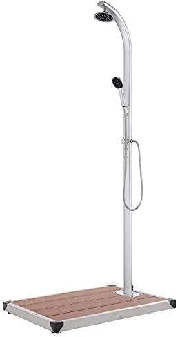 JUNZAI Ducha de jardín con Base, Duchas Exterior Piscina, Ducha Terraza, Ducha Exterior Jardin, Ducha para Patio, marrón 220 cm Aluminio