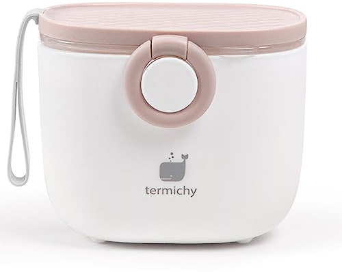 Milchpulver Portionierer baby, Termichy Milchpulver-Spender, 250g luftdichter tragbarer Milchpulver-Behälter für Reisen, mit Schaber und Löffel (Rosa und weiß,1 Stück)