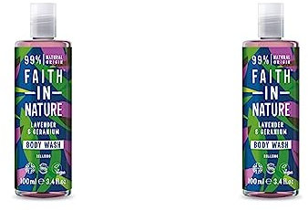 Faith In Nature 100ml Travel Size Lavender and Geranium Body Wash, Nourishing, Vegan and Cruelty Free, No SLS or Parabens, For Normal to Dry Hair (Pack of 2)