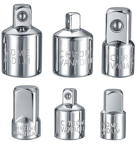 Juego de Adaptadores de Vaso, 6 Piezas, para Llaves de Carraca y Casquillo - 1/2 a 3/8, 3/8 a 1/4, 1/4 a 1/2