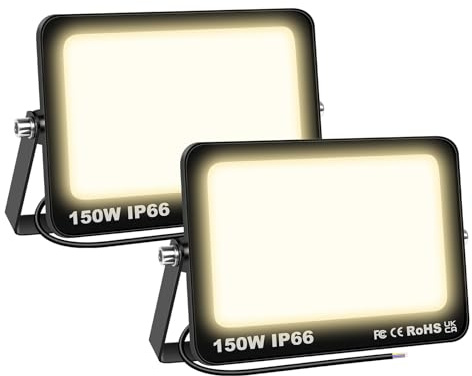 Willpower Faretto da Esterno 150W 15000LM LED Bianca Caldo 3500K Proiettore Impermeabile Lampada Luce di Sicurezza Illuminazione per Giardino Garage Cortile Patio Corridoio