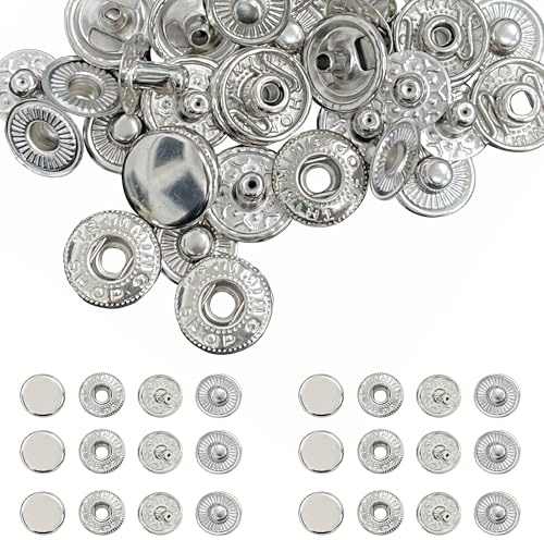 Trimming Shop Bottoni a pressione a molla a S, 12 mm, in metallo, durevoli, senza cuciture, per vestiti, portafogli, pochette, artigianato in pelle fai da te, borse, giacche, argento, 50 pezzi