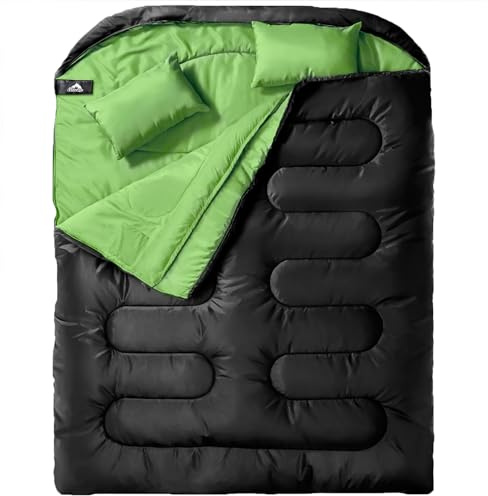 MEREZA Sacco a pelo doppio per adulti da uomo con cuscino, XL Queen Size Due Persone Sacco a pelo per tutte le stagioni Campeggio Escursionismo Backpacking 2 persone Sacchi a pelo per clima freddo e