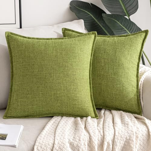 MIULEE Kissenbezug Kissen Dekorative Kissenbezüge Leinen-Optik Kissenhülle Moderne Sofakissen Dekokissen für Sofa Couch Wohnzimmer Schlafzimmer Büro 2er Set 40x40cm Grasgrün