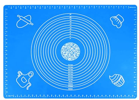 Silikon Backmatte Antihafte Rutschfeste Silikonmatte Küche 50 x 40 cm Teigmatte Backunterlage Silikon Unterlage Teigunterlage Silicone Baking Mat Arbeitsmatte für Fondant Gebäck Pizza Blau