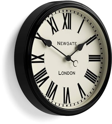 NEWGATE® Spitalfields wall clock | Large classic metal clock | 40cm | Gloss black | Roman numerals | Traditional design ideal for kitchen or living room