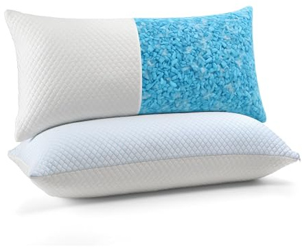 UNIKOME Kühlendes Kopfkissen 40x80CM 2er Set, Memory Foam Kissen Doppelseitiger, Cooling Pillow Kalt/Warm Abnehmbar, Blau Für Sommer/Herbst, Weiß Für Winter/Frühling, Oeko-Tex