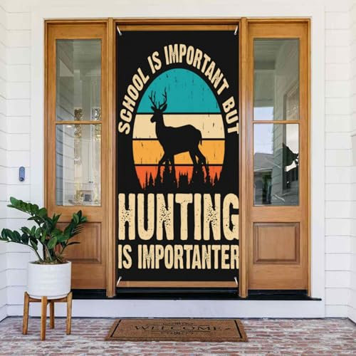 Hunter Türabdeckung, Retro, Vintage, Hirsch, Jagd, dekoriertes Banner für Innen- und Außendekorationen, 90 x 185 cm