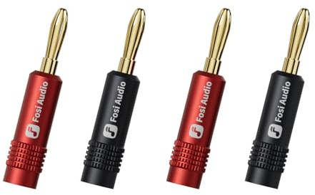 Fosi Audio Bananenstecker für Lautsprecherkabel, 2 Paare/4 PCS vergoldete Lautsprecherstecker für Home Audio Stereo Verstärker/Receiver/Bookshelf/Passiv Lautsprecher