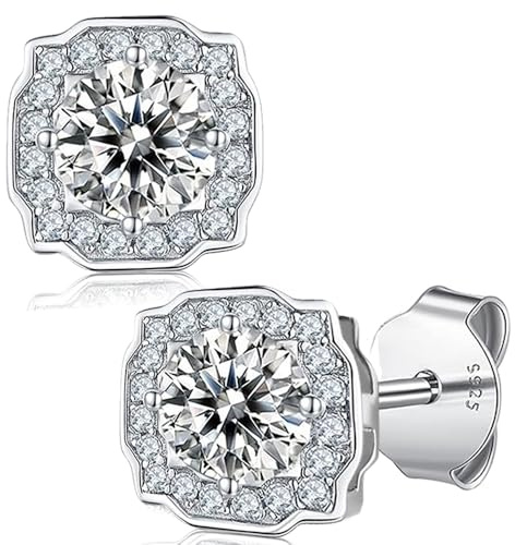 Orecchini in moissanite per donna, diamante in moissanite da 1 CT, coltivato in laboratorio, in argento 925 placcato in oro bianco 18K, orecchini in argento, regalo di gioielli.