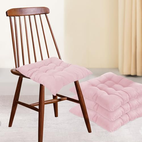 bechoanigel 4er-Set Stuhlkissen, Sitzkissen Stuhl 40 x 40 cm für den Innen und Außenbereich Stuhlkissen-Set mit Bändern, Bürostuhl, Balkonstuhl, Sitzkissen für Esszimmer, Wohnzimmer (Grau Rosa)