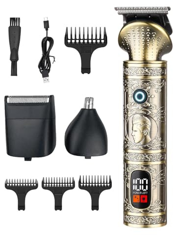 Tagliacapelli Professionale 3 in 1 per Uomo, Macchinetta Vintage con Display LED, Ricarica USB, Trimmer per Barba e Naso, Rasoio Elettrico per Capelli e Corpo