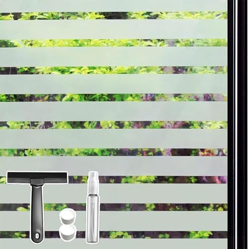 Qualsen Window Film Privacy Film for Glass Windows, Frosted Window Films Stripe Patterned, Non Adhesive Static Cling Windows Cover for Office, Home, Kitchen (115 x 300 cm, Wide Stripe)
