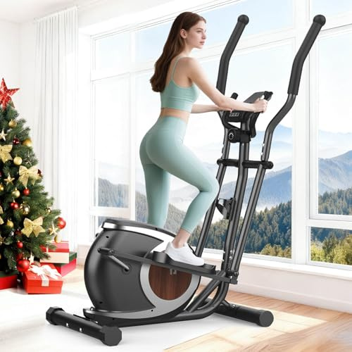 Ellittiche Da Casa, Macchina Ellittica Magnetica con APP Bluetooth Intelligente, 16 Livelli di Resistenza, Monitor LCD, Portabottiglie, Stepper Ellittico Per l'esercizio di Fitness Domestico (Nero)