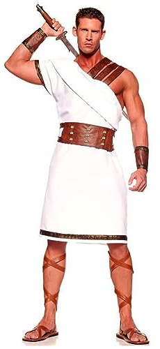 Disfraz de pareja romana medieval con cinturón, mitología griega blanca, para Halloween, bailes de máscaras, paintball, para hombre (blanco, M)