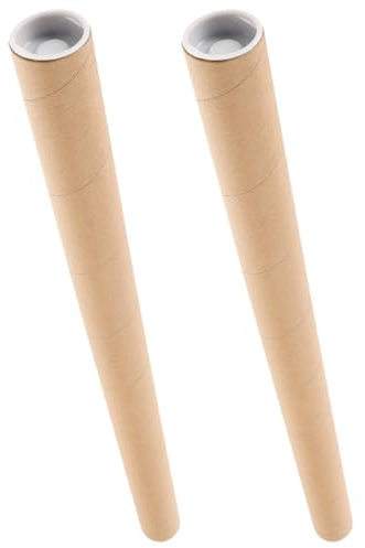 Operitacx 2pcs Kraft Poster Tube, 9.65x1.18 in/50x3cm Postal Storage Tubes with End Caps, Thick Reinforced Cardboard Rolls for Craft Packaging Maps Art Prints Paper Mailing