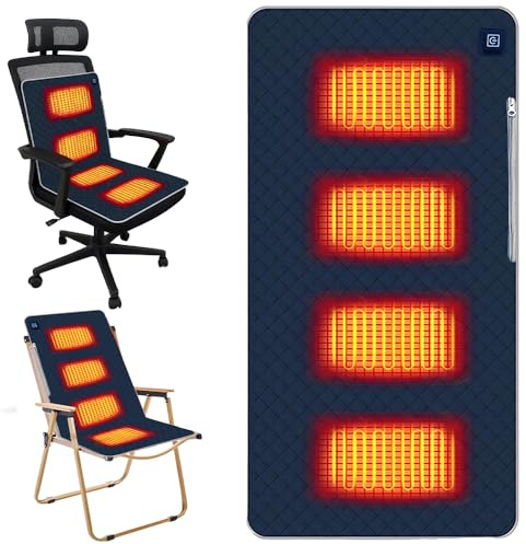 NAVESO Sedia Portatile Riscaldata, 45 X 90 cm Cuscino Riscaldato USB, Sedia Da Stadio Portatile con 4 Zone Di Riscaldamento, 3 Livelli, Cuscino Da Stadio Per Gite, Campeggio, Sedia A Sdraio,Divano