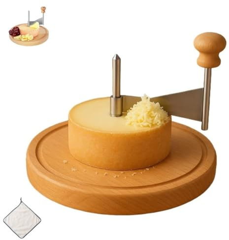 Cheese Curler Flower Maker Wheel Slicer with Lid, Cheese Shaver Stainless Steel, Multifunctional Manual Rotating Cheeses Cutter with Wooden Base, For Girolle, Chocolate(Without lid)