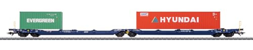 Märklin 47474 Sdggmrss Chariot de poche double – H0 AC – 6 axes VTG Wagon de marchandises – Construction en métal, loquet rabattable, charge 20ft & 40ft Containers – Epoque VI – Modèle de chariot 39,3