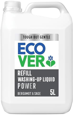 Ecover Liquide Vaisselle Ultra Dégraissant, Spécial Peaux Sensibles, Parfum Bergamote et sauge, Flacon de 5L