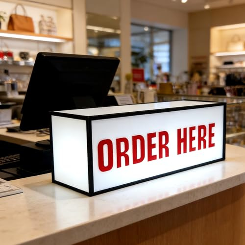 shulovehua Order HERE - Letrero de luz iluminado para pedidos de negocios, letrero de neón alimentado por USB, caja de luz LED regulable para autoservicio, restaurantes, cafeterías, tiendas de